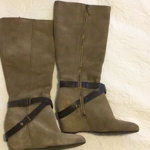 Stylish Franco Sarto Women's Taupe Knee-High Suede Wedged Boots